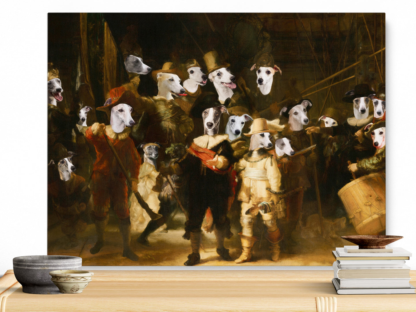 The Night Watch Rembrandt van Whippet Dog Style Art Renaissance Masterpiece