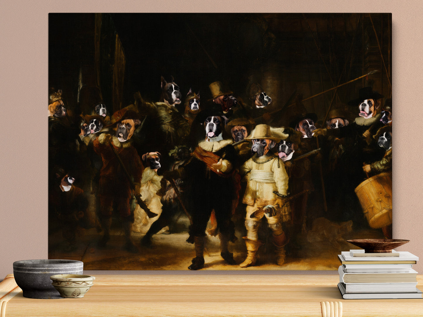 The Night Watch Rembrandt van Boxer Dog Style Art Renaissance Masterpiece