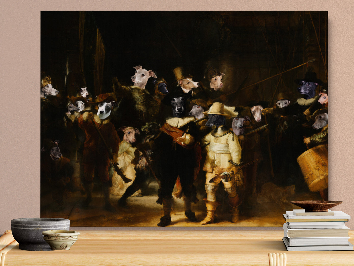 The Night Watch Rembrandt van Italian Greyhound Dog Style Art Renaissance Masterpiece