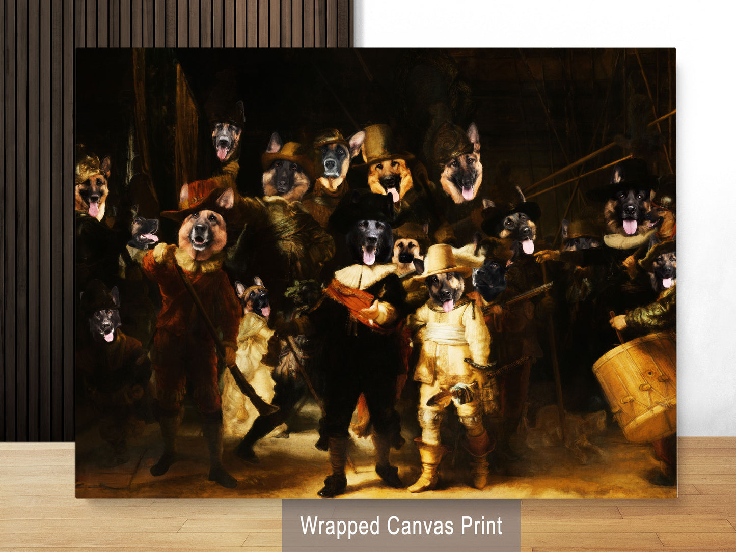 The Night Watch Rembrandt van German Shepherd Dog Style Art Renaissance Masterpiece