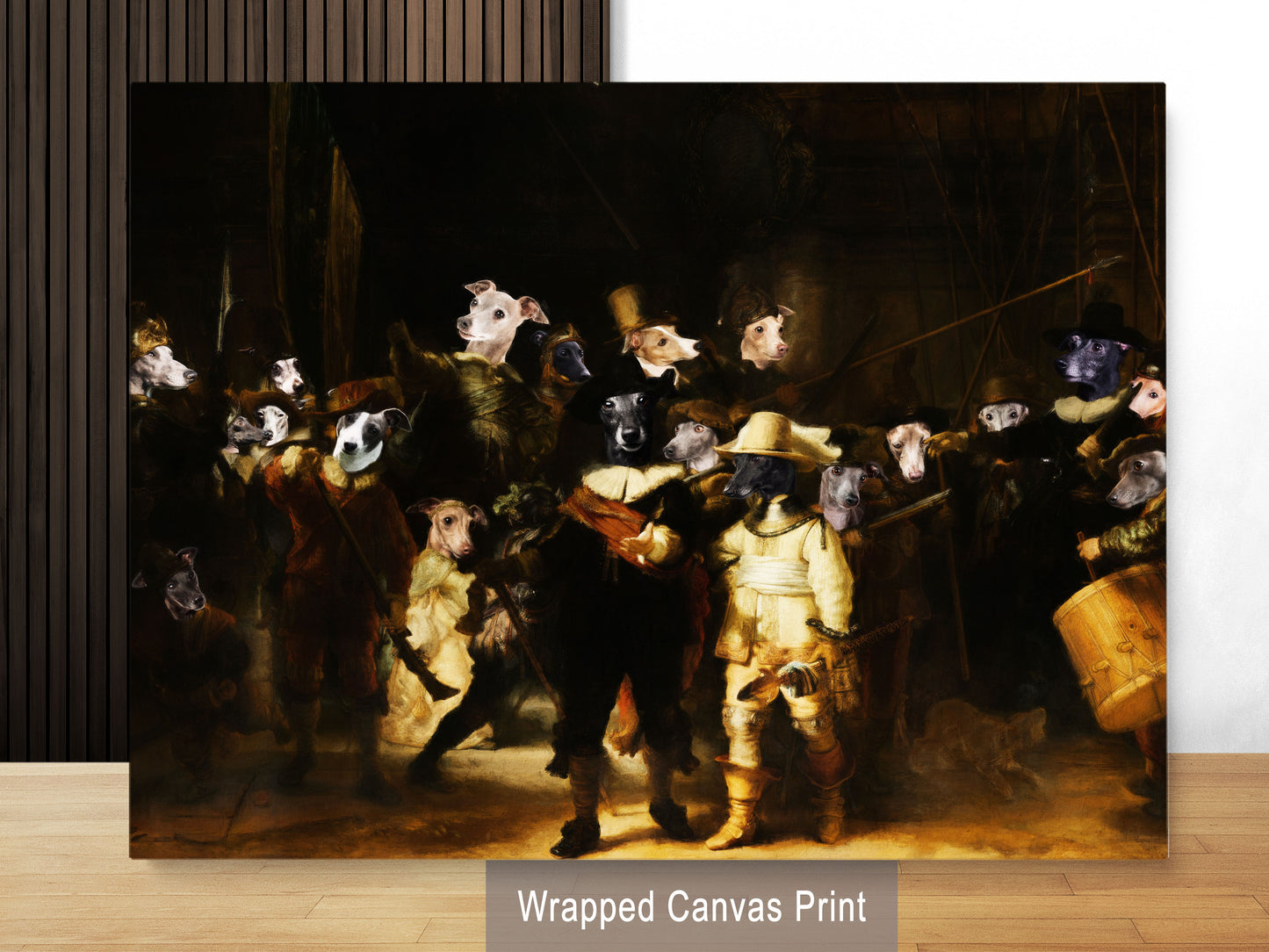 The Night Watch Rembrandt van Italian Greyhound Dog Style Art Renaissance Masterpiece