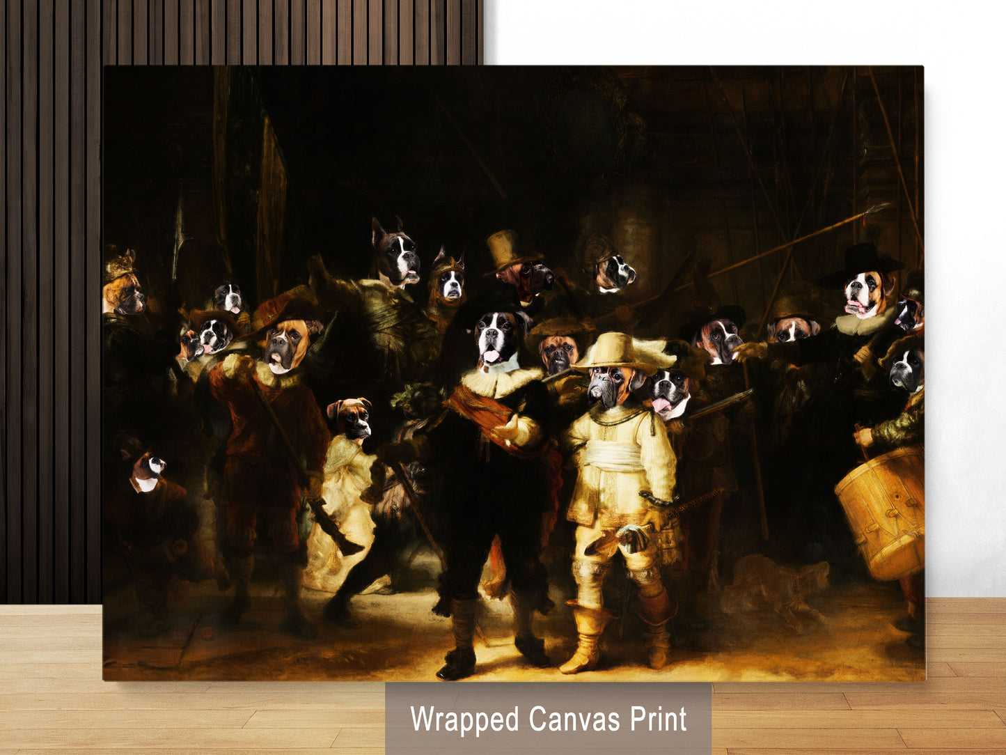 The Night Watch Rembrandt van Boxer Dog Style Art Renaissance Masterpiece