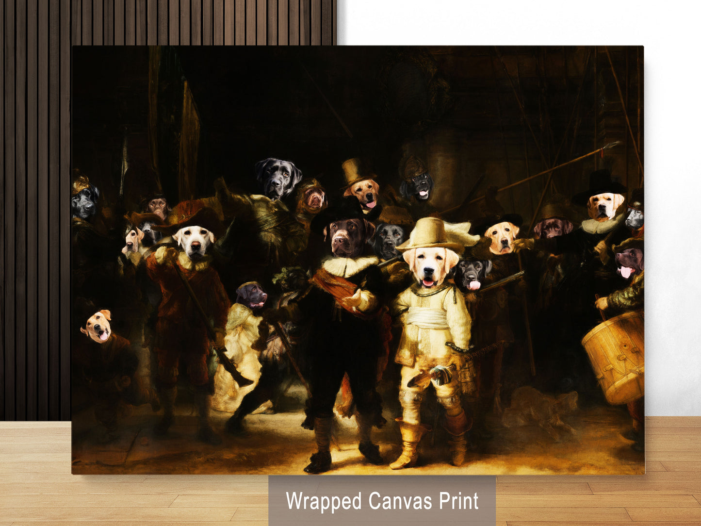 The Night Watch Rembrandt van Labrador Retriever Dog Style Art Renaissance Masterpiece