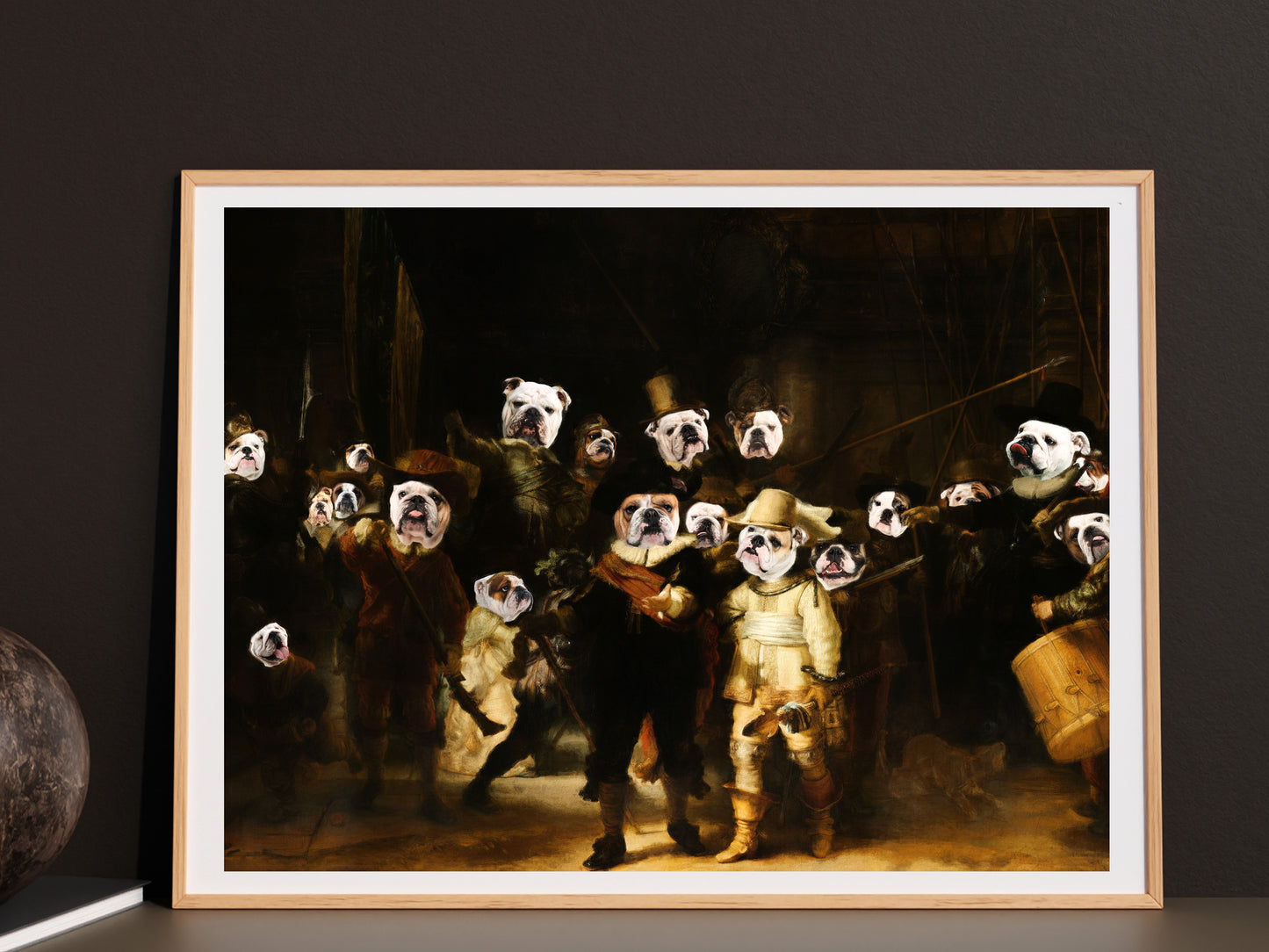 The Night Watch Rembrandt van English Bulldog Dog Style Art Renaissance Masterpiece