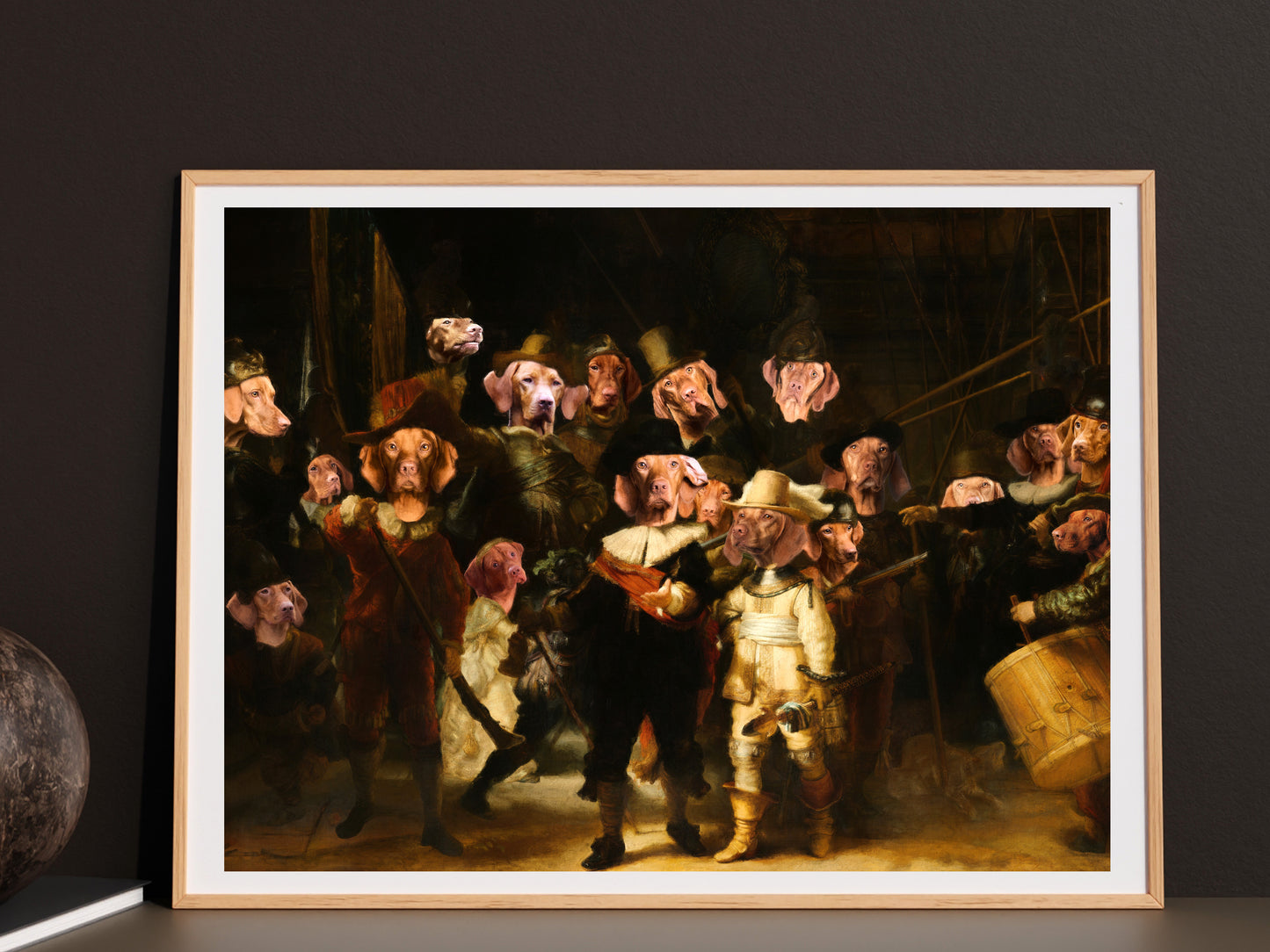 The Night Watch Rembrandt van Vizsla Dog Style Art Renaissance Masterpiece