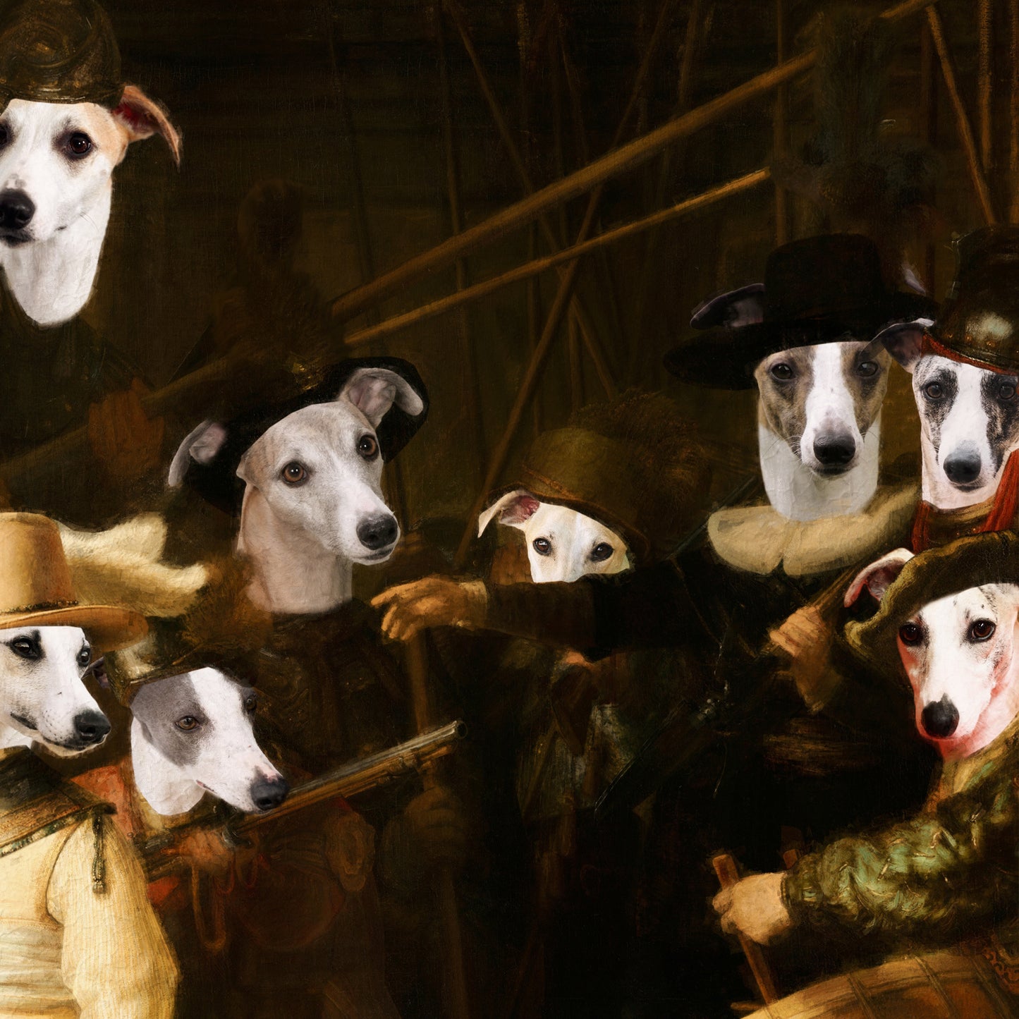 The Night Watch Rembrandt van Whippet Dog Style Art Renaissance Masterpiece