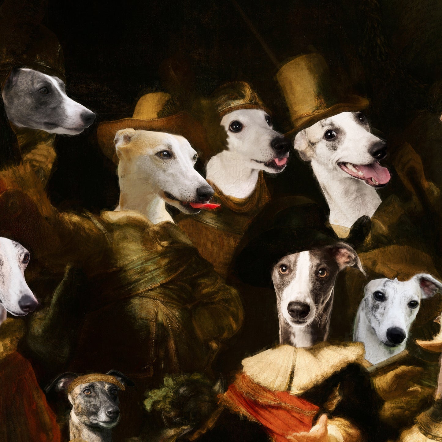 The Night Watch Rembrandt van Whippet Dog Style Art Renaissance Masterpiece