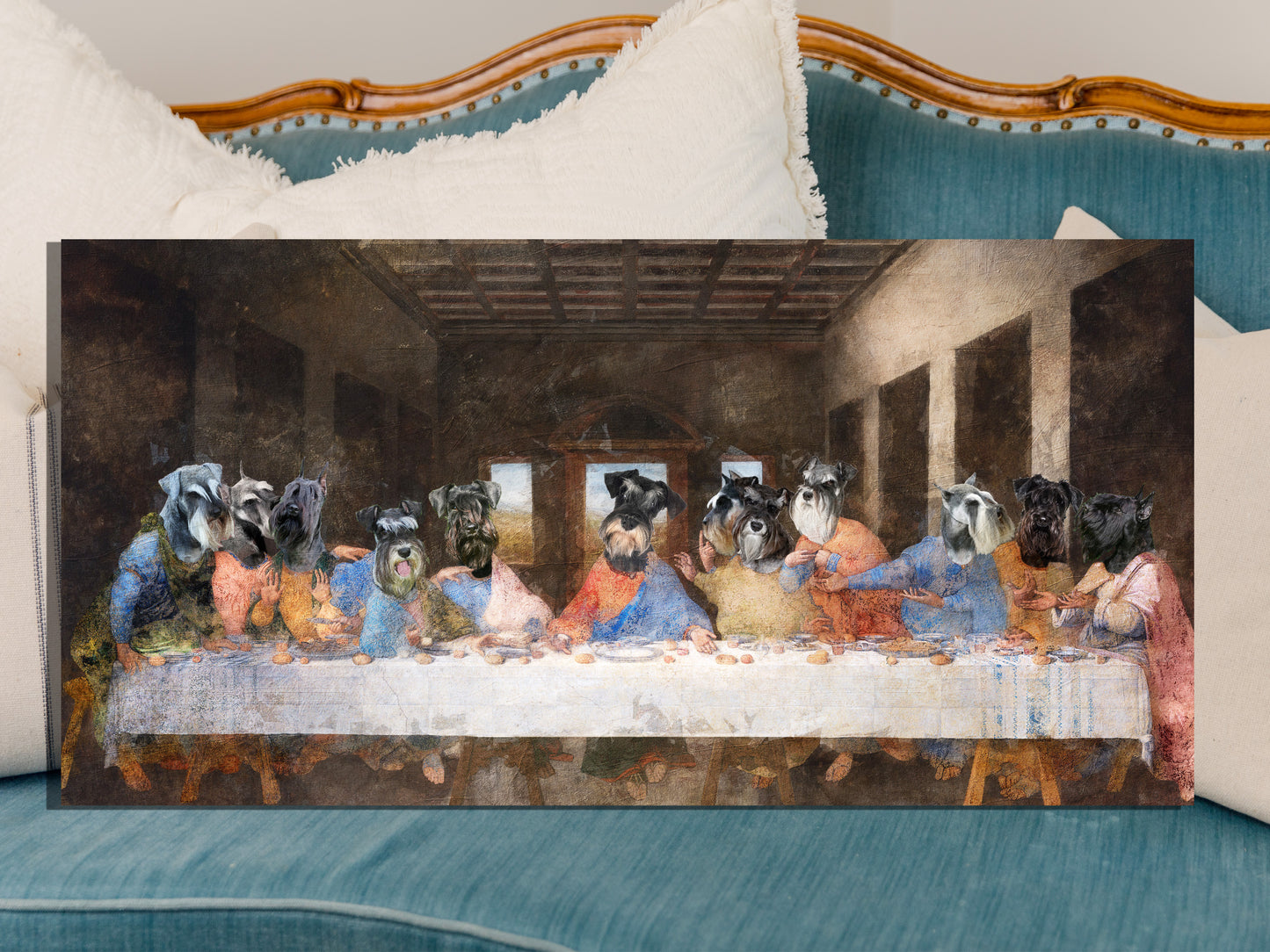 Miniature Schnauzer Last Supper Renaissance Dog Painting