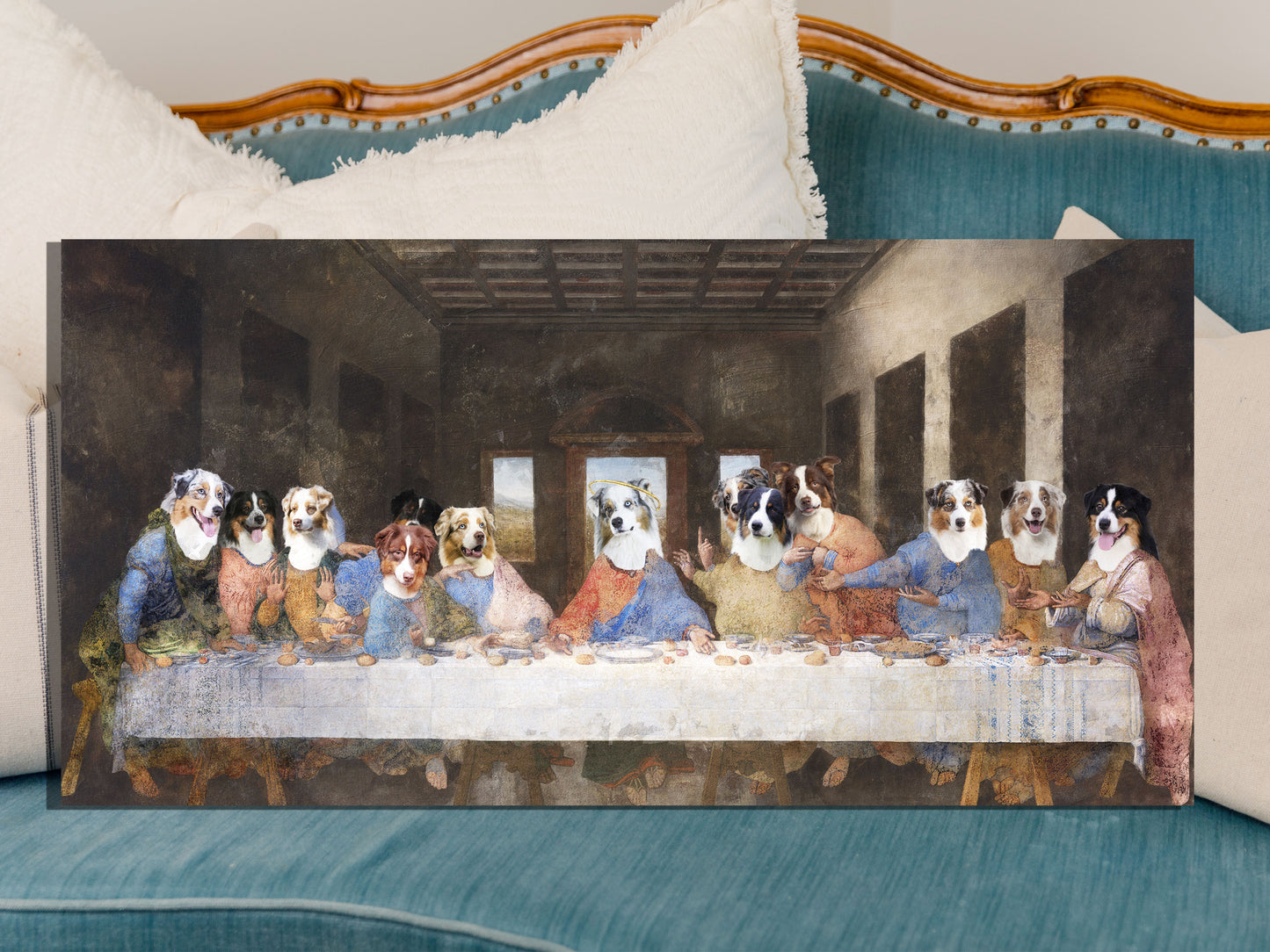 Australian Shepherd Last Supper Renaissance Dog Painting