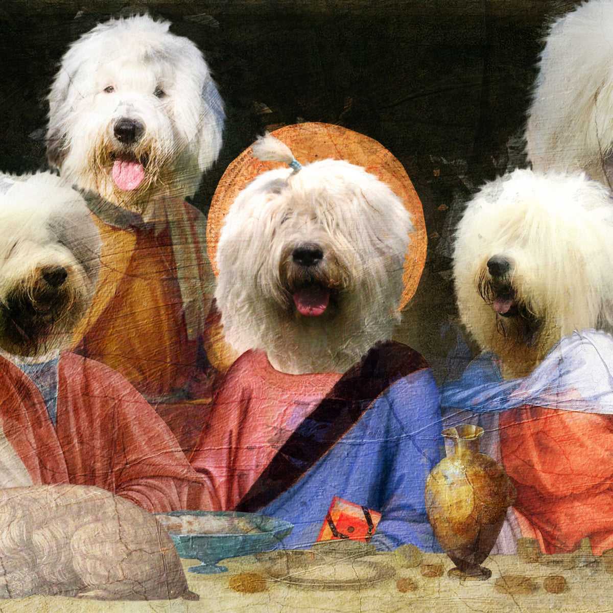 Old English Sheepdog Last Supper Renaissance Dog Painting