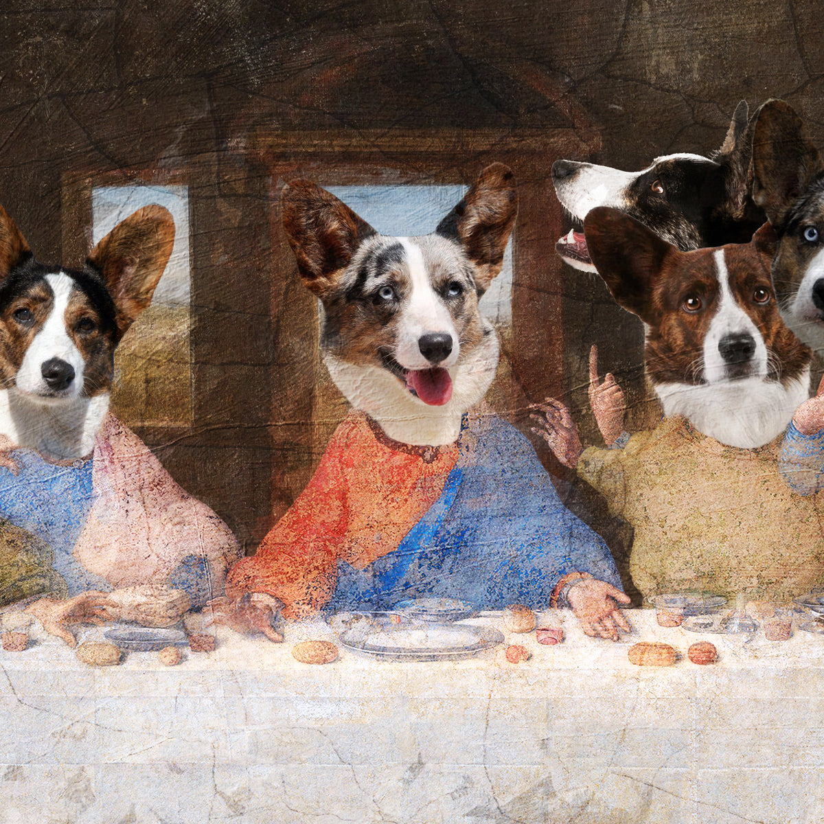 Cardigan Welsh Corgi Dog Last Supper Renaissance Painting