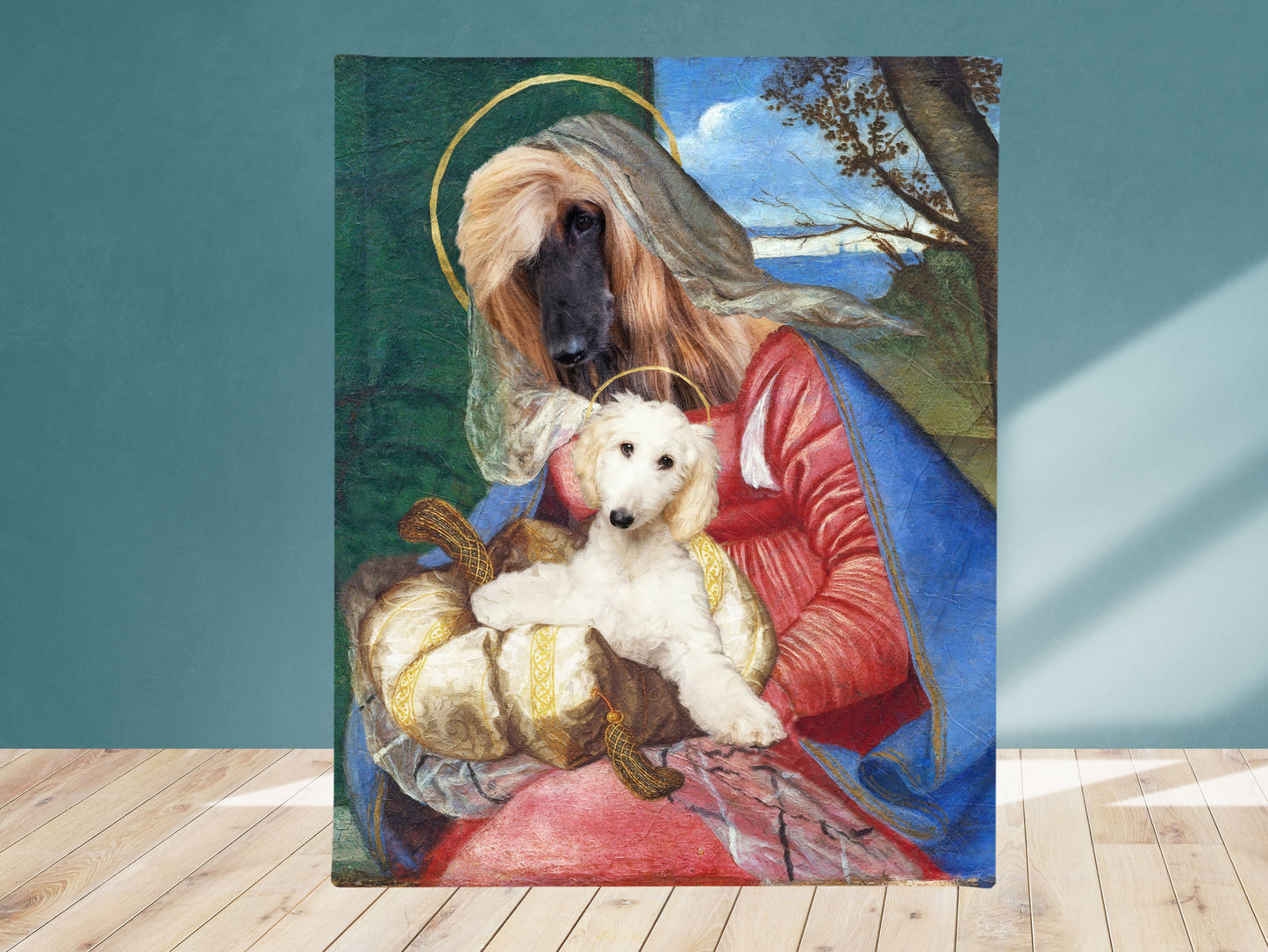 Bache Madonna Lévrier Afghan et Chiot Chien Renaissance