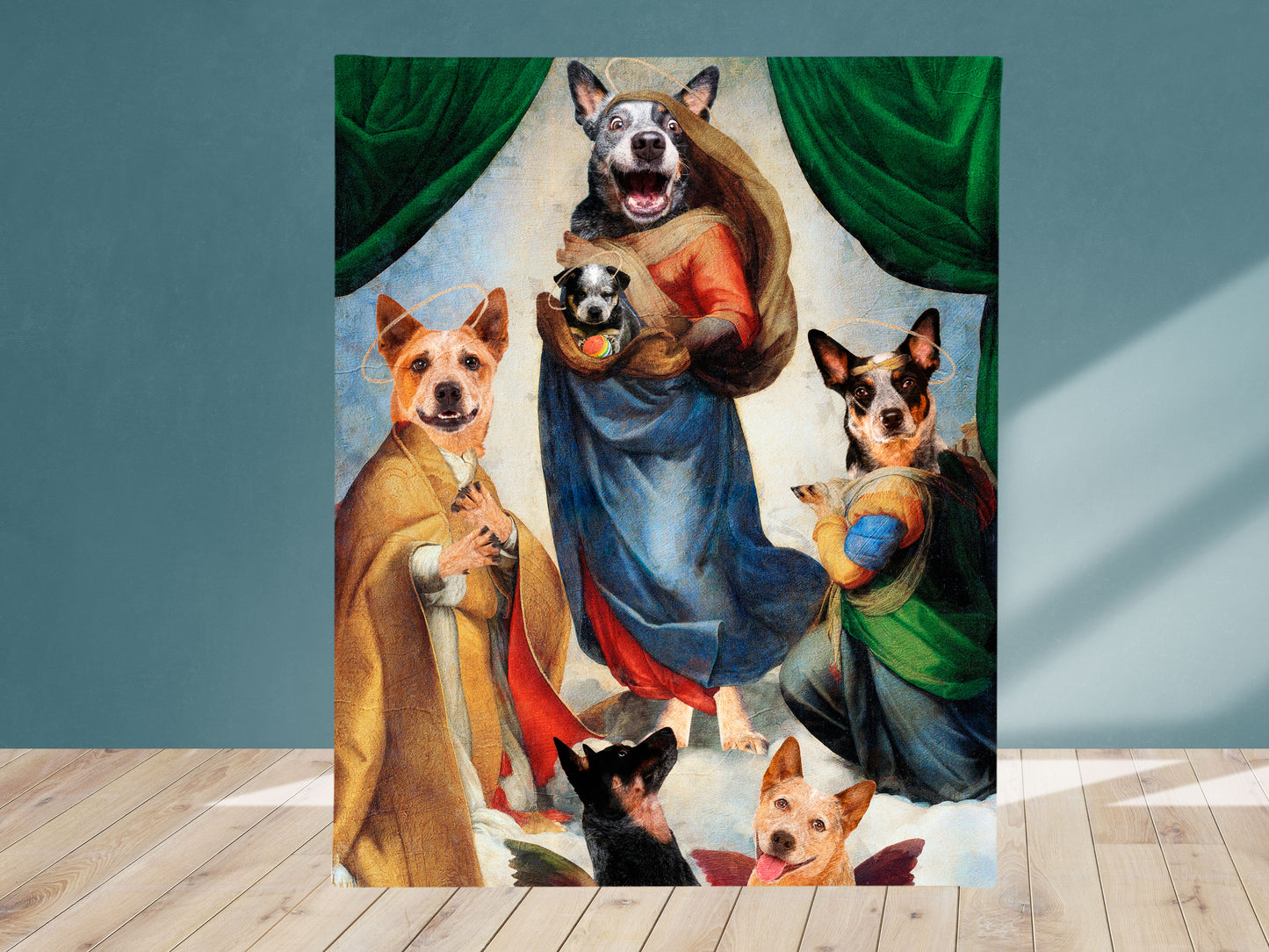 Sixtine Madonna Akita américain et chiot avec chérubins