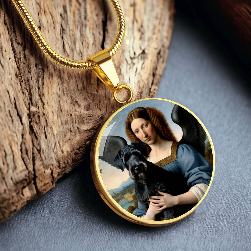 Kerry Blue Terrier Necklace, Kerry Blue Terrier and Angel Gifts, Personalized with Your Dog, Engrave Option, Renaissance Memorial Pendant