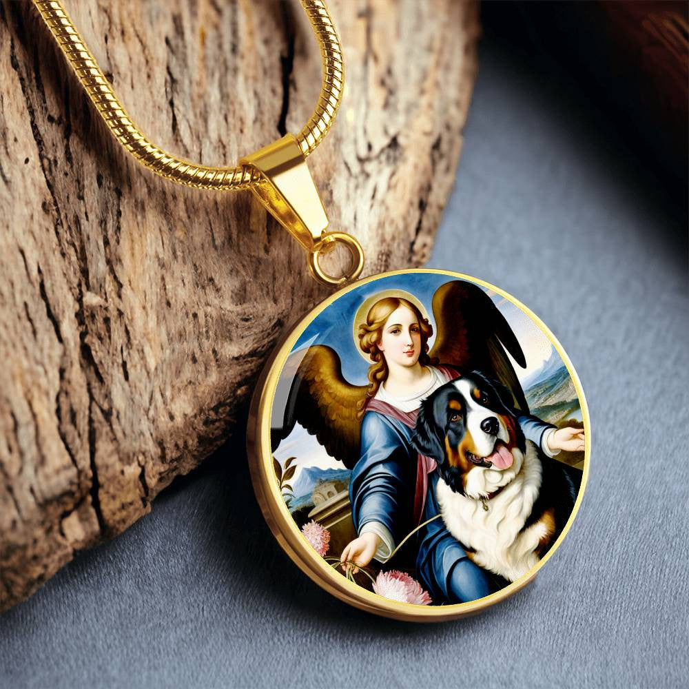 Bernese Mountain Dog Gifts, Berner Dog and Angel Necklace, Engrave Option, Renaissance Memorial Dog Pendant