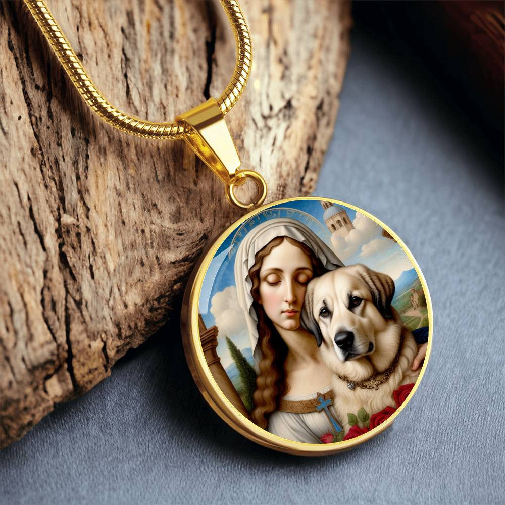 Anatolian Shepherd Dog and Virgin Mary Necklace, Kangal Dog Gifts, Engrave Option, Renaissance Memorial Dog Pendant