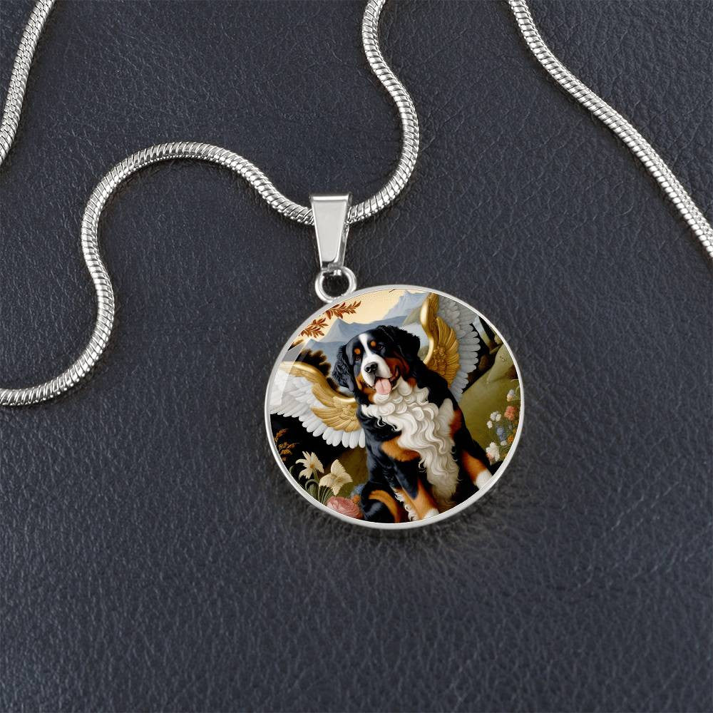 Bernese Mountain Dog Angel Necklace, Berner Dog Gifts, Personalized with Your Dog, Engrave Option, Renaissance Memorial Pendant