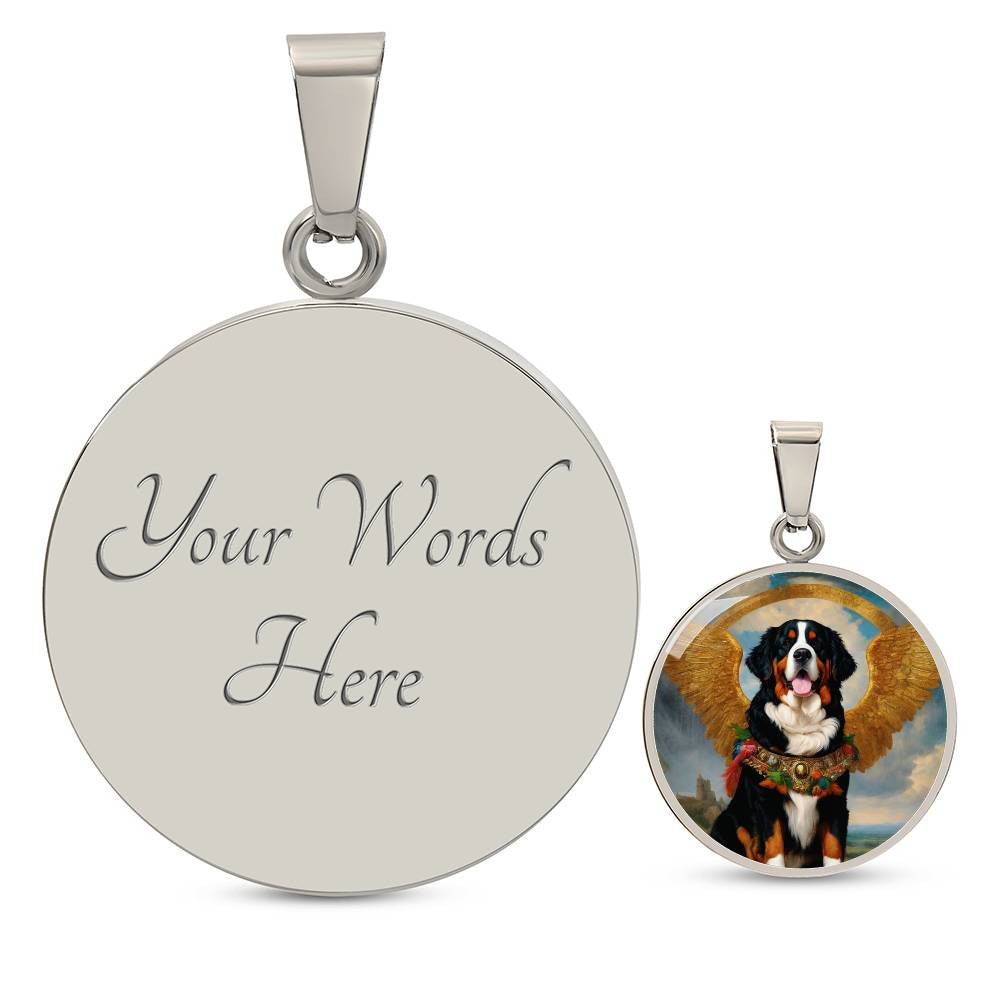 Bernese Mountain Dog Necklace, Berner Dog Gifts, Bernese Angel, Personalized with Your Dog, Engrave Option, Renaissance Memorial Pendant