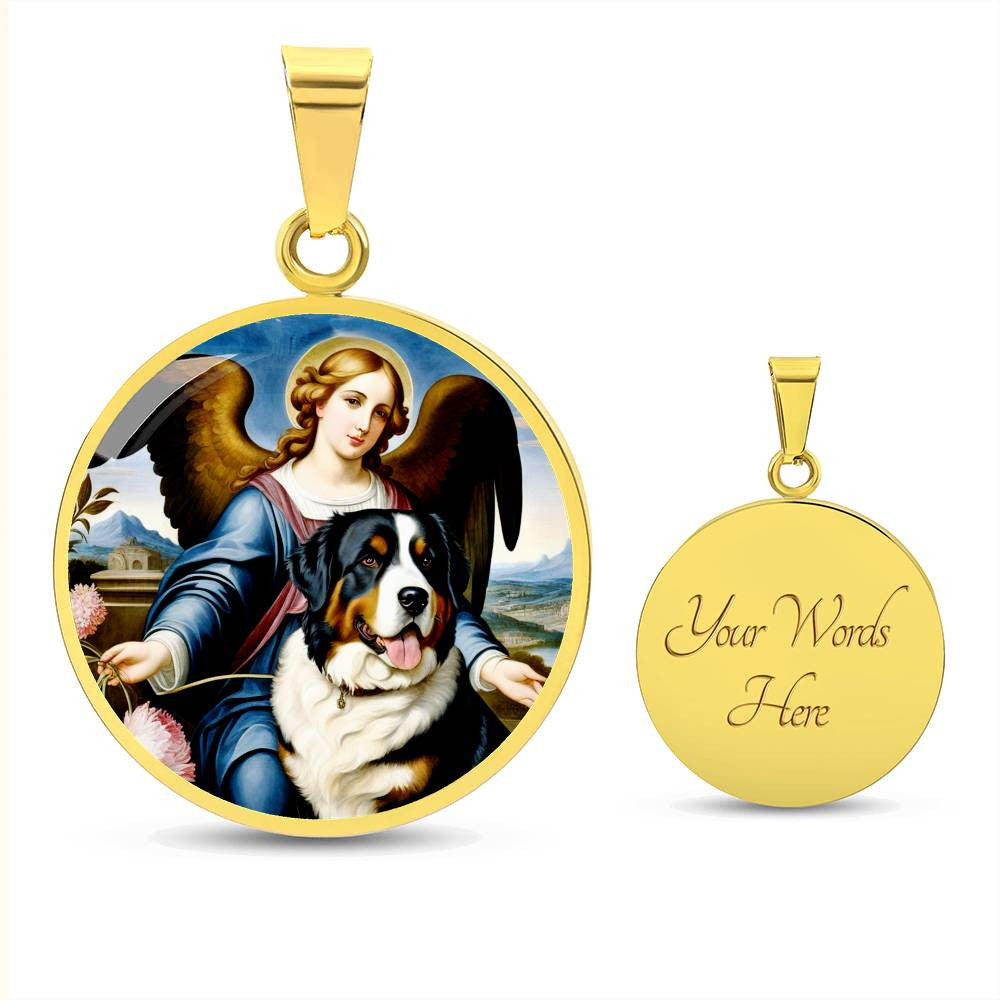 Bernese Mountain Dog Gifts, Berner Dog and Angel Necklace, Engrave Option, Renaissance Memorial Dog Pendant