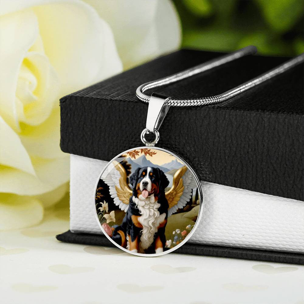 Bernese Mountain Dog Angel Necklace, Berner Dog Gifts, Personalized with Your Dog, Engrave Option, Renaissance Memorial Pendant