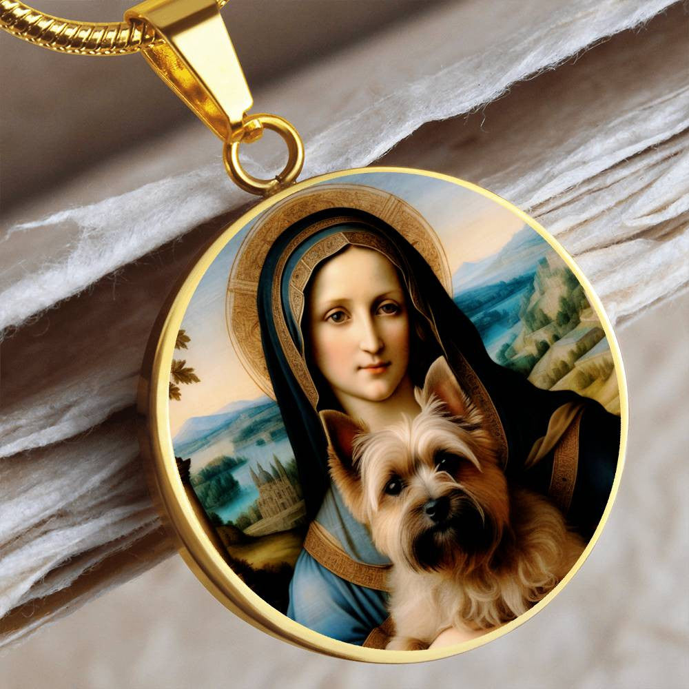 Cairn Terrier and Virgin Mary Necklace, Renaissance Dog Pendant, Engraving Option, Christmas Dog Gifts, Custom Dog Jewelry