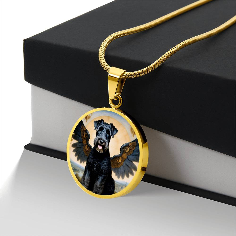 Kerry Blue Terrier Gifts, Kerry Blue Terrier Angel Necklace, Personalized with Your Dog, Engrave Option, Renaissance Memorial Pendant