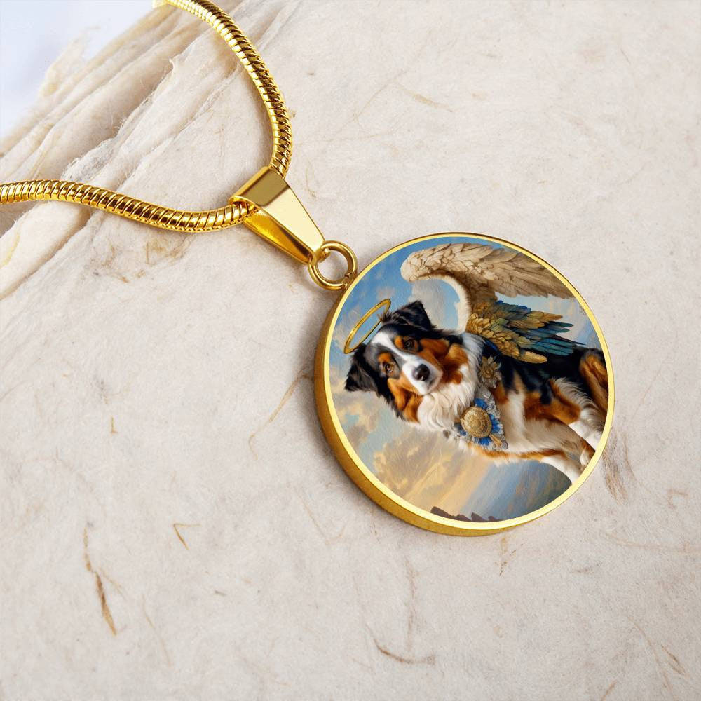 Australian Shepherd Angel Pendant, Tricolor Aussie Dog Necklace, Personalized with Engrave Option, Christmas Dog Gifts, Custom Dog Memorial Jewelry