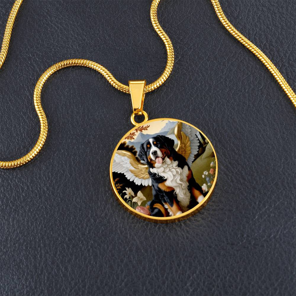 Bernese Mountain Dog Angel Necklace, Berner Dog Gifts, Personalized with Your Dog, Engrave Option, Renaissance Memorial Pendant