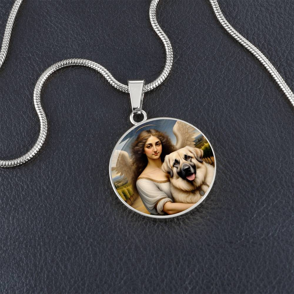 Kangal Dog Gifts, Anatolian Shepherd Dog and Angel Necklace, Engrave Option, Renaissance Memorial Dog Pendant