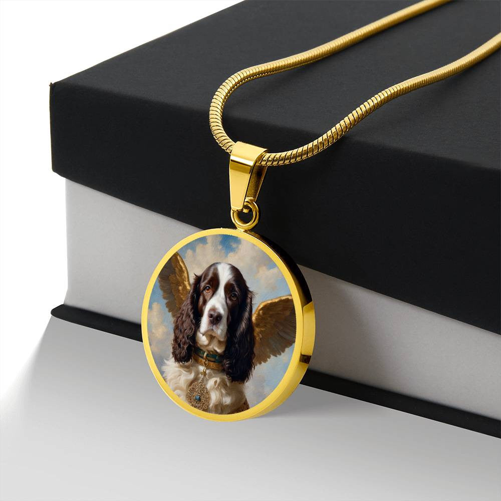 English Springer Spaniel Angel Necklace Personalized with Engrave Option