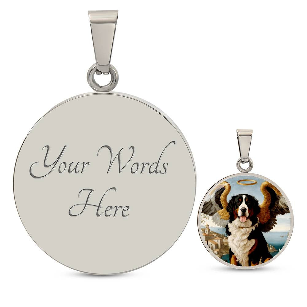 Berner Dog Gifts, Bernese Mountain Dog Angel Necklace, Personalized with Your Dog, Engrave Option, Renaissance Memorial Pendant