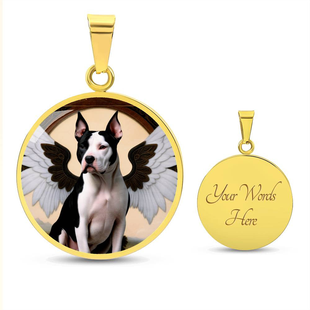 Amstaff Dog Gift, American Staffordshire Terrier Angel Necklace, Personalized with Your Dog, Engrave Option, Renaissance Memorial Pendant