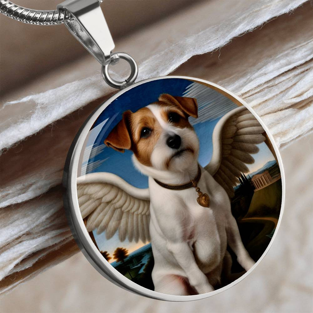 Jack Russell Terrier Angel Necklace, JRT Gifts, Personalized with Your Dog, Engrave Option, Renaissance Memorial Pendant