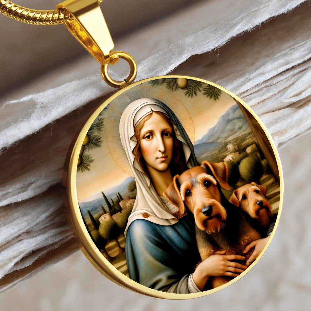 Airedale Terrier and Virgin Mary Necklace, Airedale Angel Pendant, Engrave Option, Custom Renaissance Dog, Personalized Memorial Jewelry