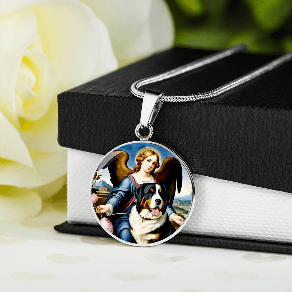 Bernese Mountain Dog Gifts, Berner Dog and Angel Necklace, Engrave Option, Renaissance Memorial Dog Pendant