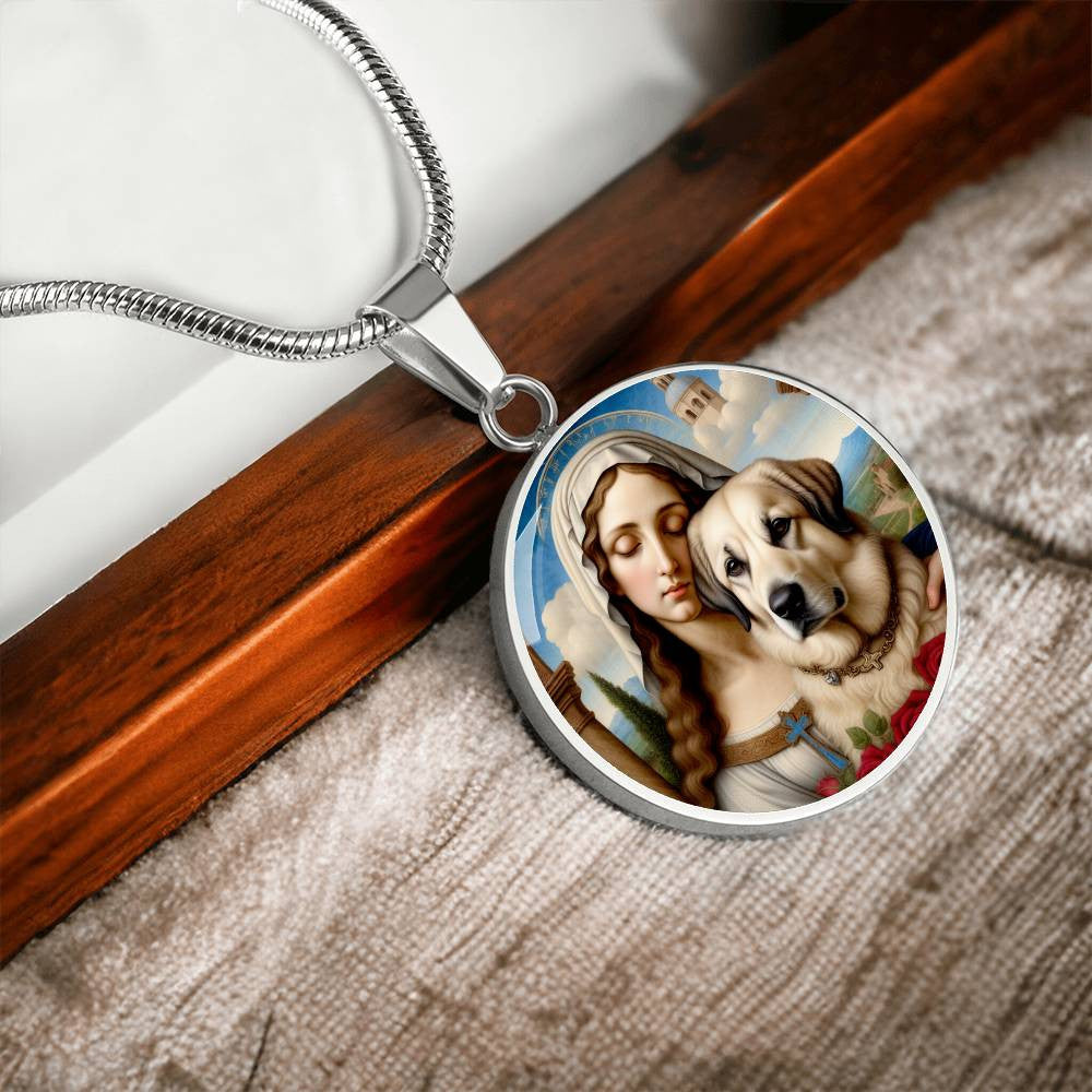 Anatolian Shepherd Dog and Virgin Mary Necklace, Kangal Dog Gifts, Engrave Option, Renaissance Memorial Dog Pendant