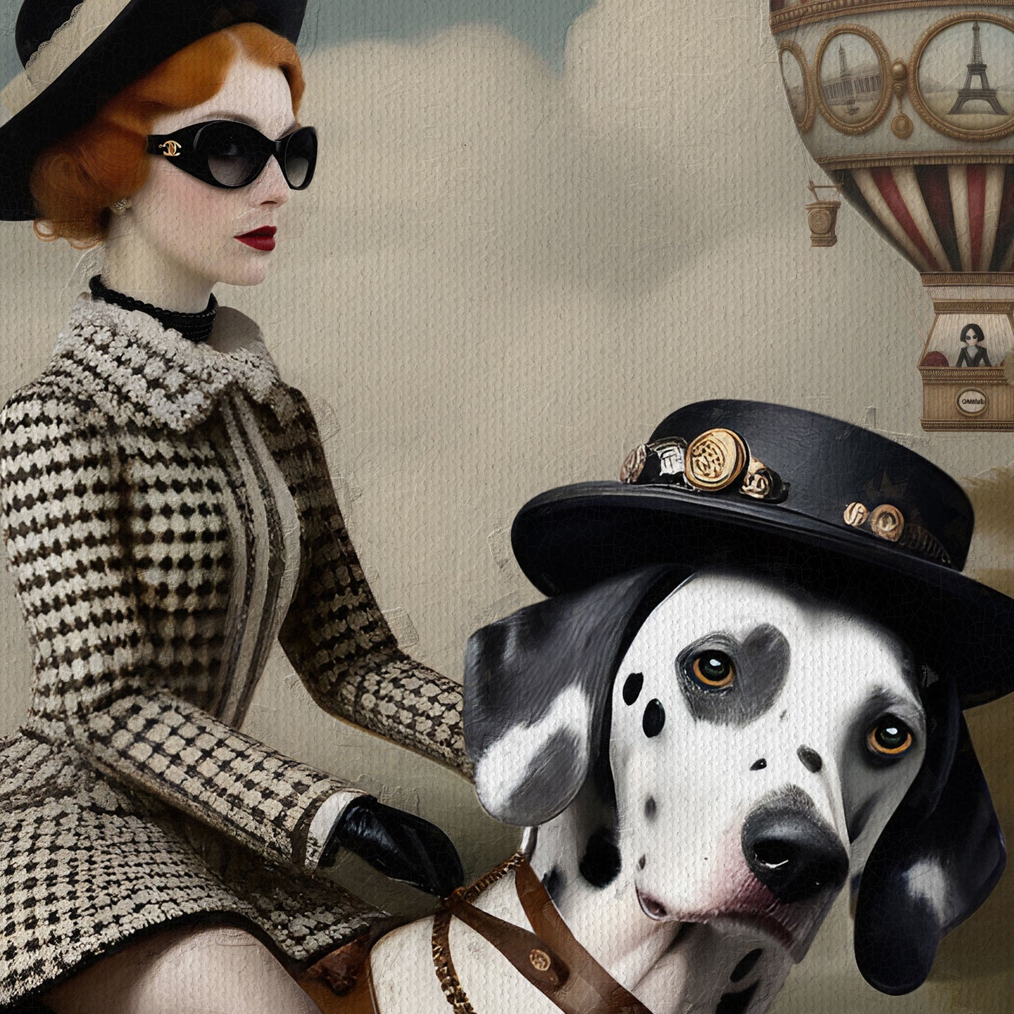 Coco Chanel's girl rides a Dalmatian Dog Art Mark Ryden Style Print