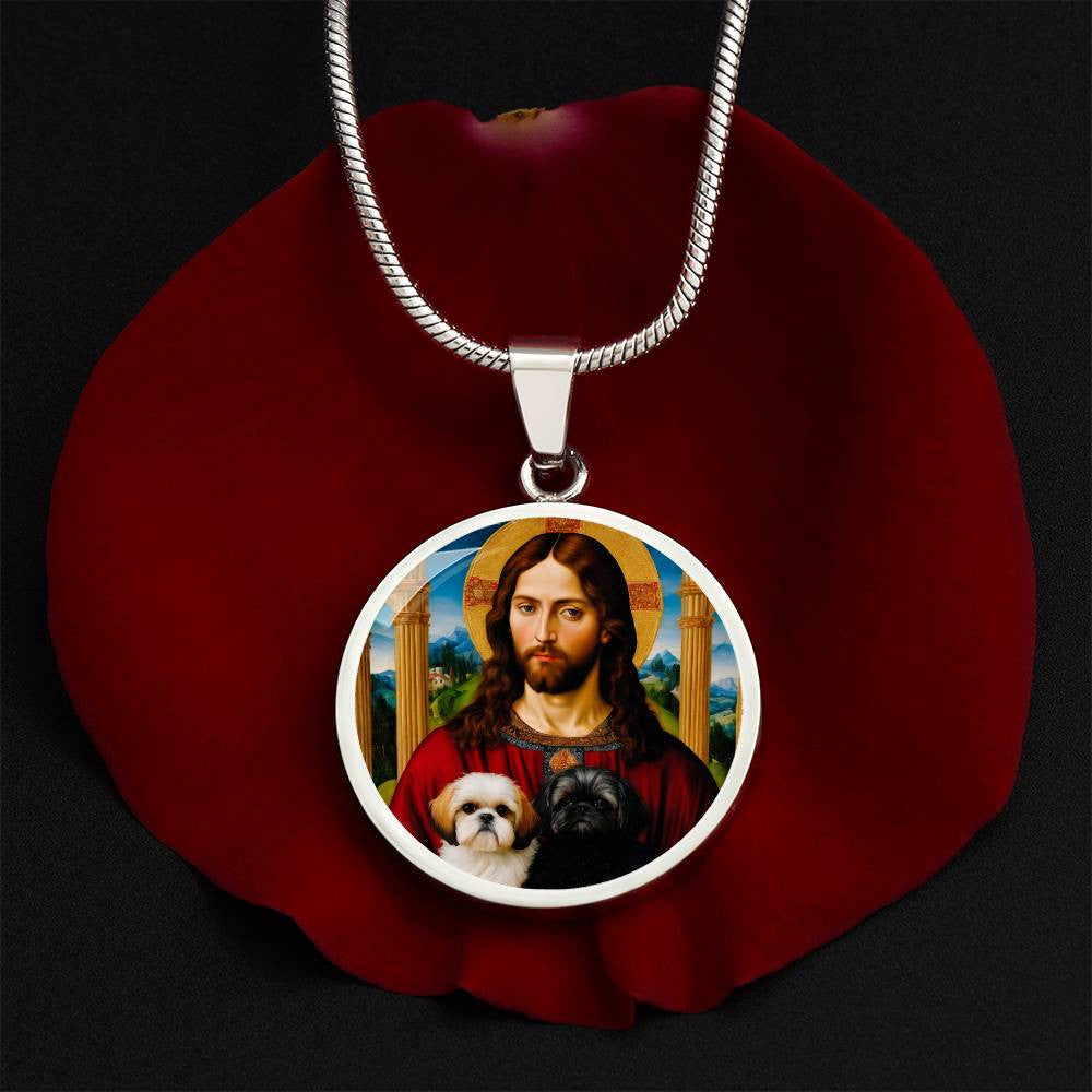 Shih Tzu And Jesus Christ Pendant, Shih Tzu Dog Necklace, Personalized with Engrave Option, Custom Renaissance Dog, Personalized Memorial Jewelry