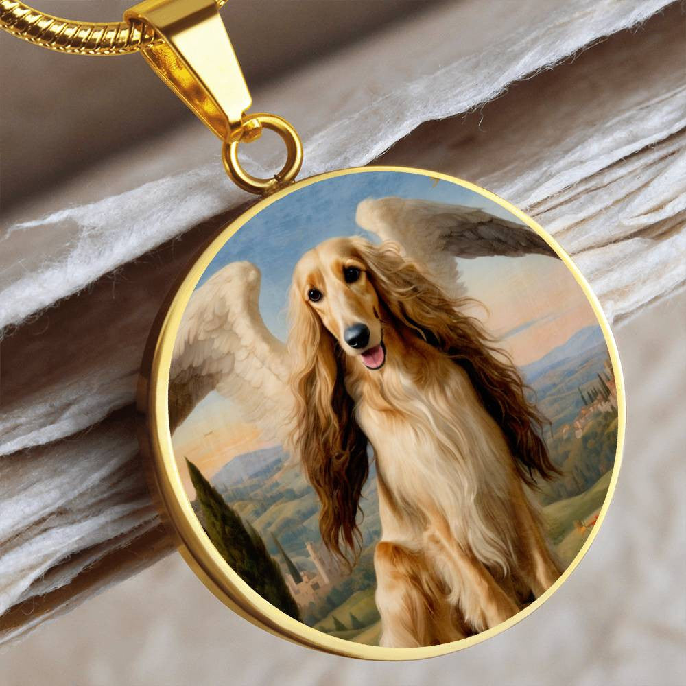 Afghan Hound Angel Necklace, Dog Pendant with Engraving Option, Renaissance Dog Gifts, Custom Dog Memorial Jewelry