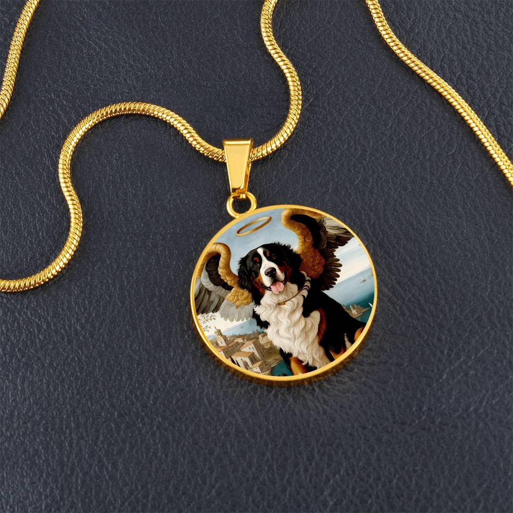 Berner Dog Gifts, Bernese Mountain Dog Angel Necklace, Personalized with Your Dog, Engrave Option, Renaissance Memorial Pendant