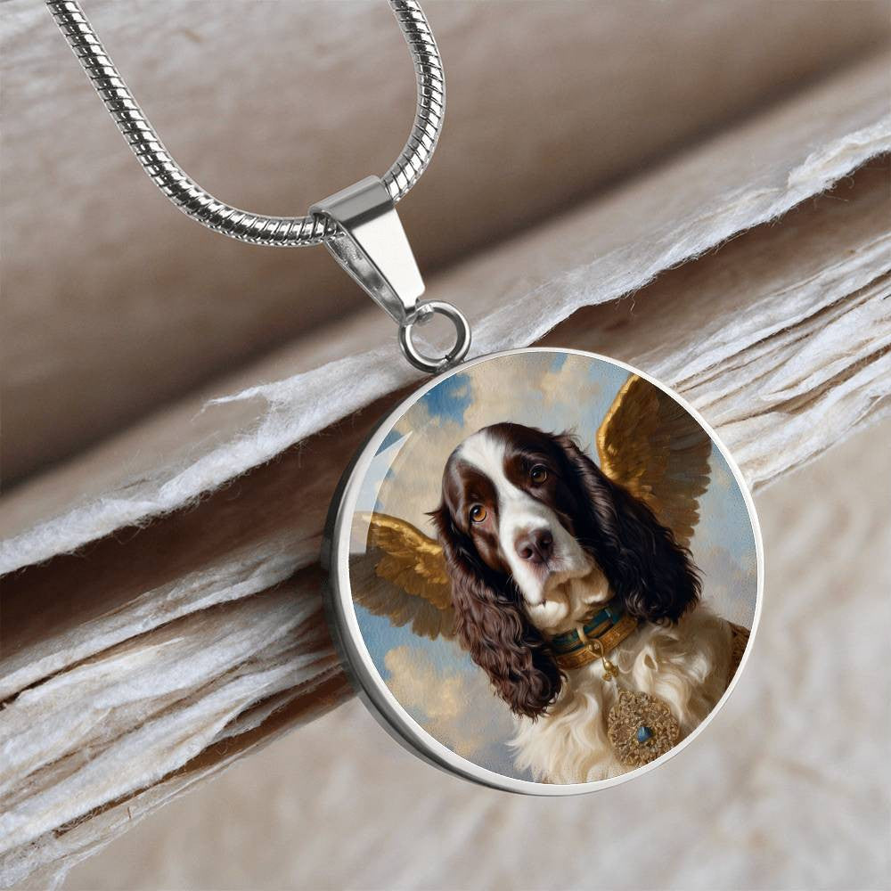 English Springer Spaniel Angel Necklace Personalized with Engrave Option