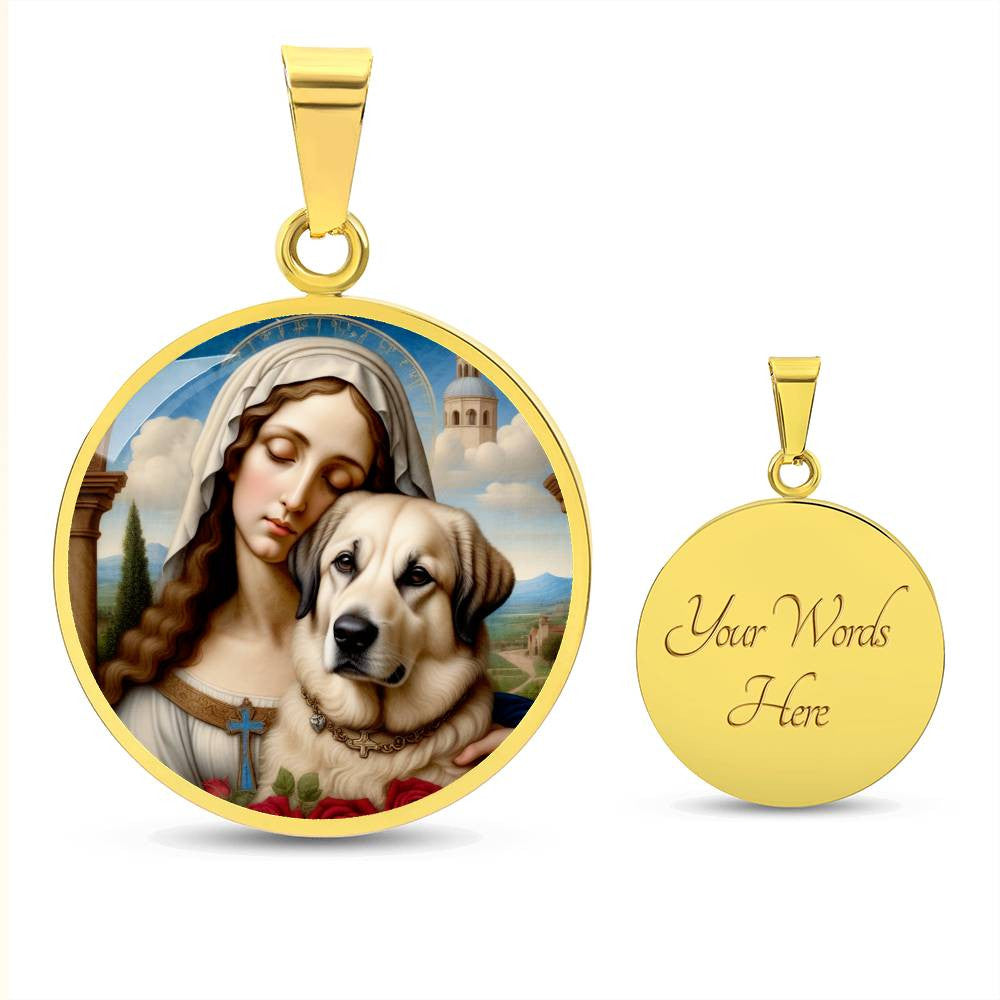 Anatolian Shepherd Dog and Virgin Mary Necklace, Kangal Dog Gifts, Engrave Option, Renaissance Memorial Dog Pendant