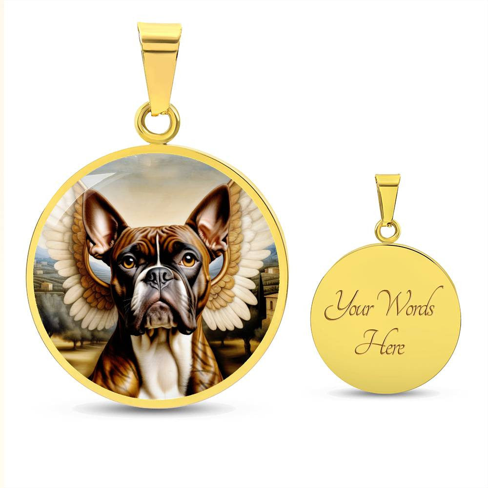 Brindle Boxer Dog Gifts, Boxer Dog Angel Necklace, Personalized with Your Dog, Engrave Option, Renaissance Memorial Dog Pendant