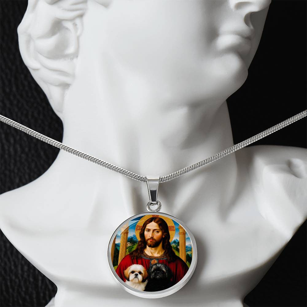 Shih Tzu And Jesus Christ Pendant, Shih Tzu Dog Necklace, Personalized with Engrave Option, Custom Renaissance Dog, Personalized Memorial Jewelry