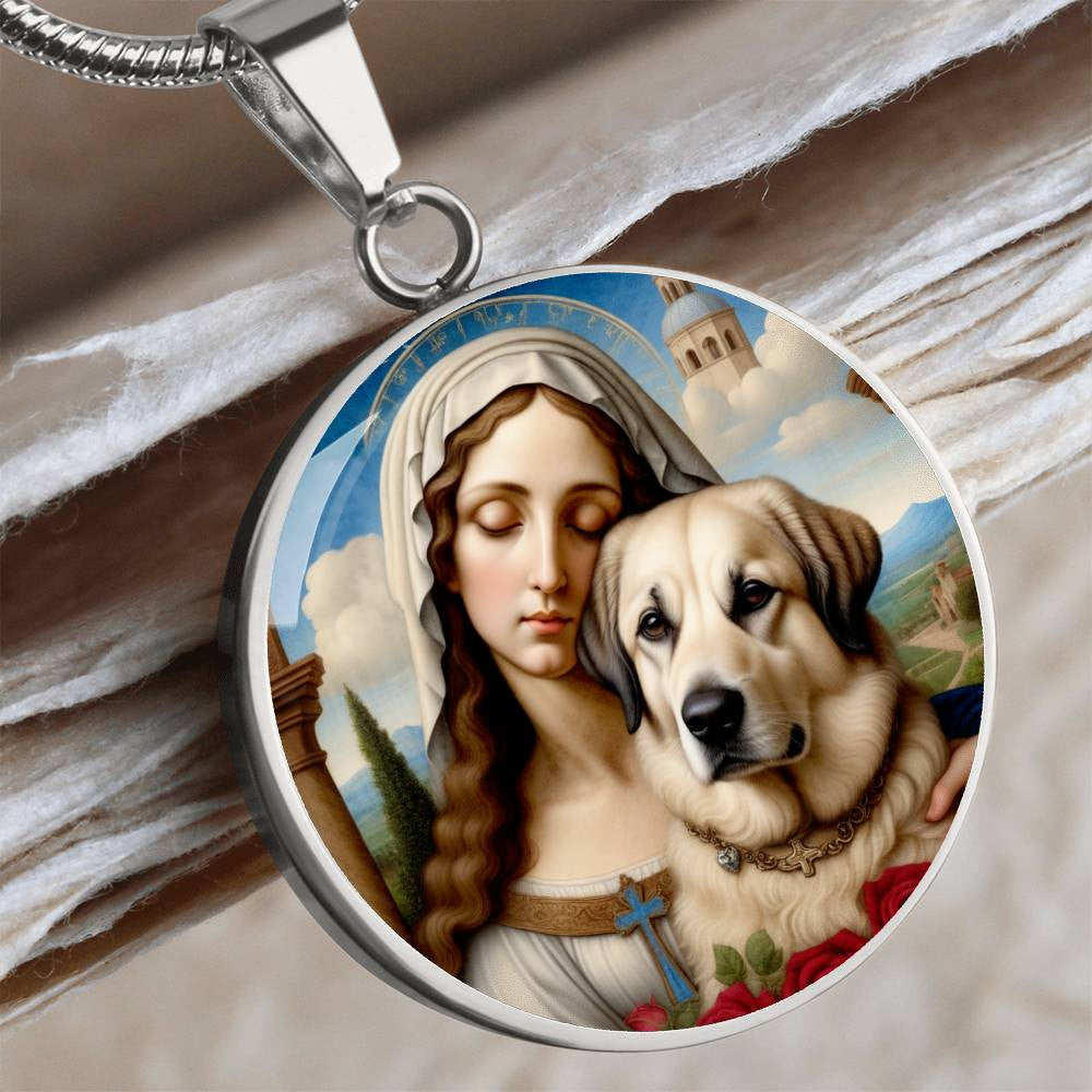 Anatolian Shepherd Dog and Virgin Mary Necklace, Kangal Dog Gifts, Engrave Option, Renaissance Memorial Dog Pendant