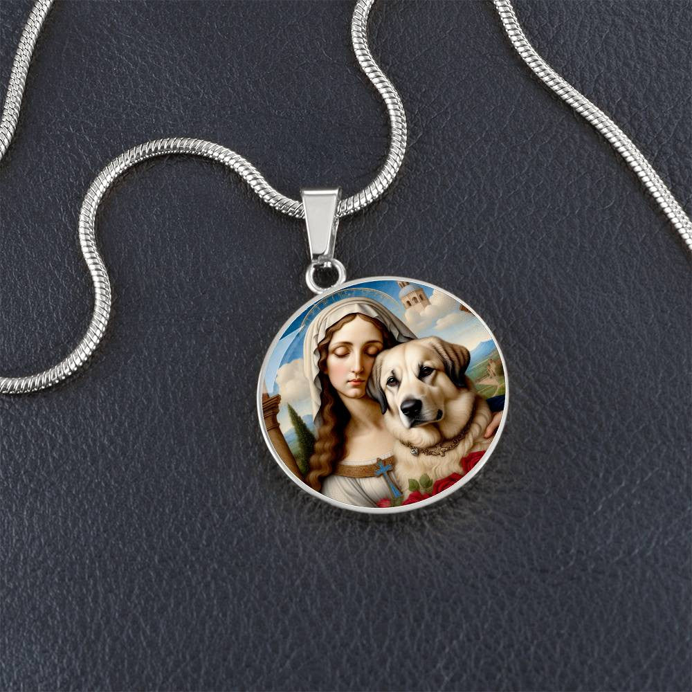 Anatolian Shepherd Dog and Virgin Mary Necklace, Kangal Dog Gifts, Engrave Option, Renaissance Memorial Dog Pendant