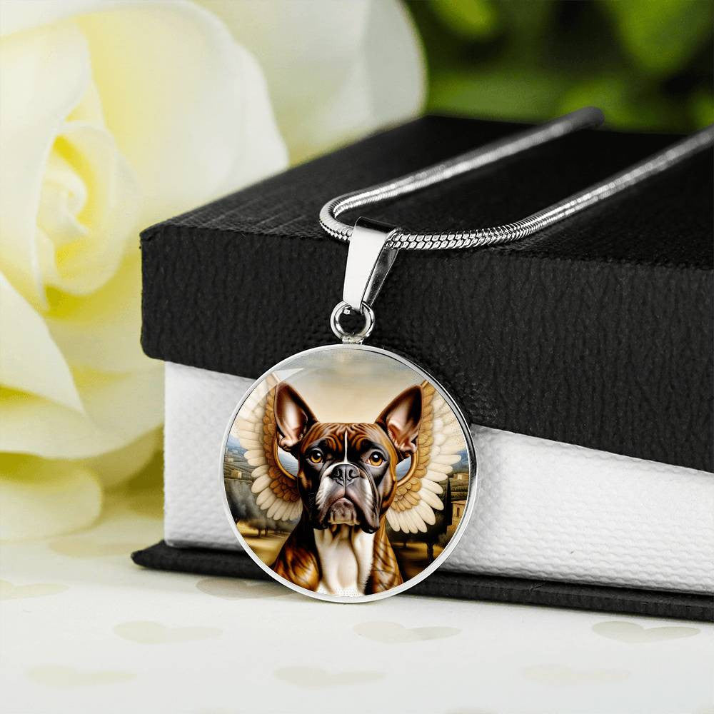 Brindle Boxer Dog Gifts, Boxer Dog Angel Necklace, Personalized with Your Dog, Engrave Option, Renaissance Memorial Dog Pendant