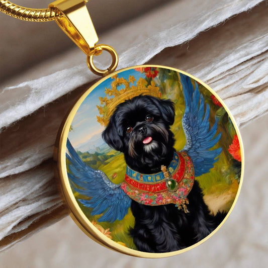 Affenpinscher Necklace, Monkey Dog Angel Pendant, Renaissance Dog, Engrave Option, Christmas Dog Gifts, Custom Dog Memorial Jewelry