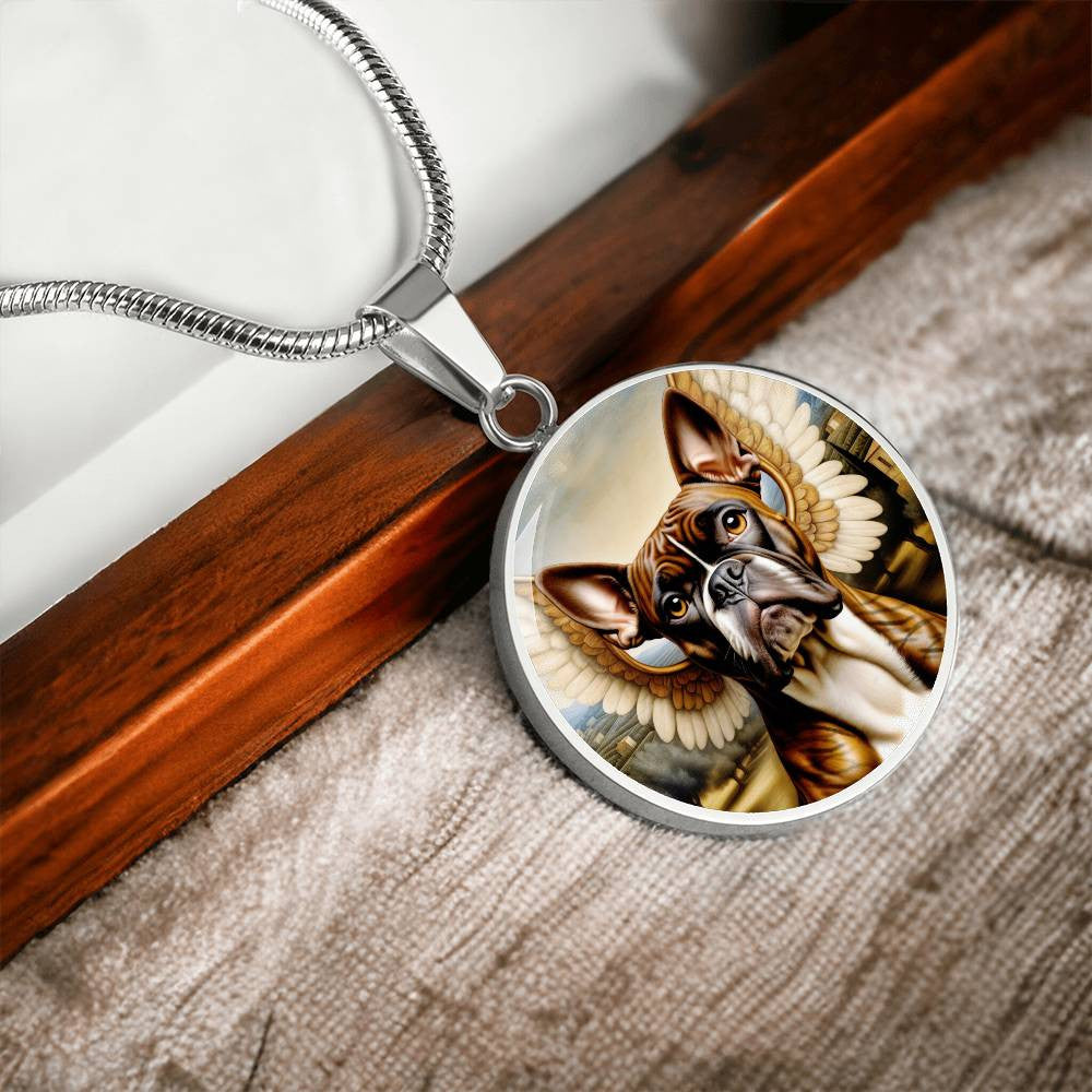 Brindle Boxer Dog Gifts, Boxer Dog Angel Necklace, Personalized with Your Dog, Engrave Option, Renaissance Memorial Dog Pendant