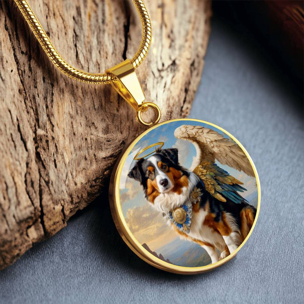 Australian Shepherd Angel Pendant, Tricolor Aussie Dog Necklace, Personalized with Engrave Option, Christmas Dog Gifts, Custom Dog Memorial Jewelry